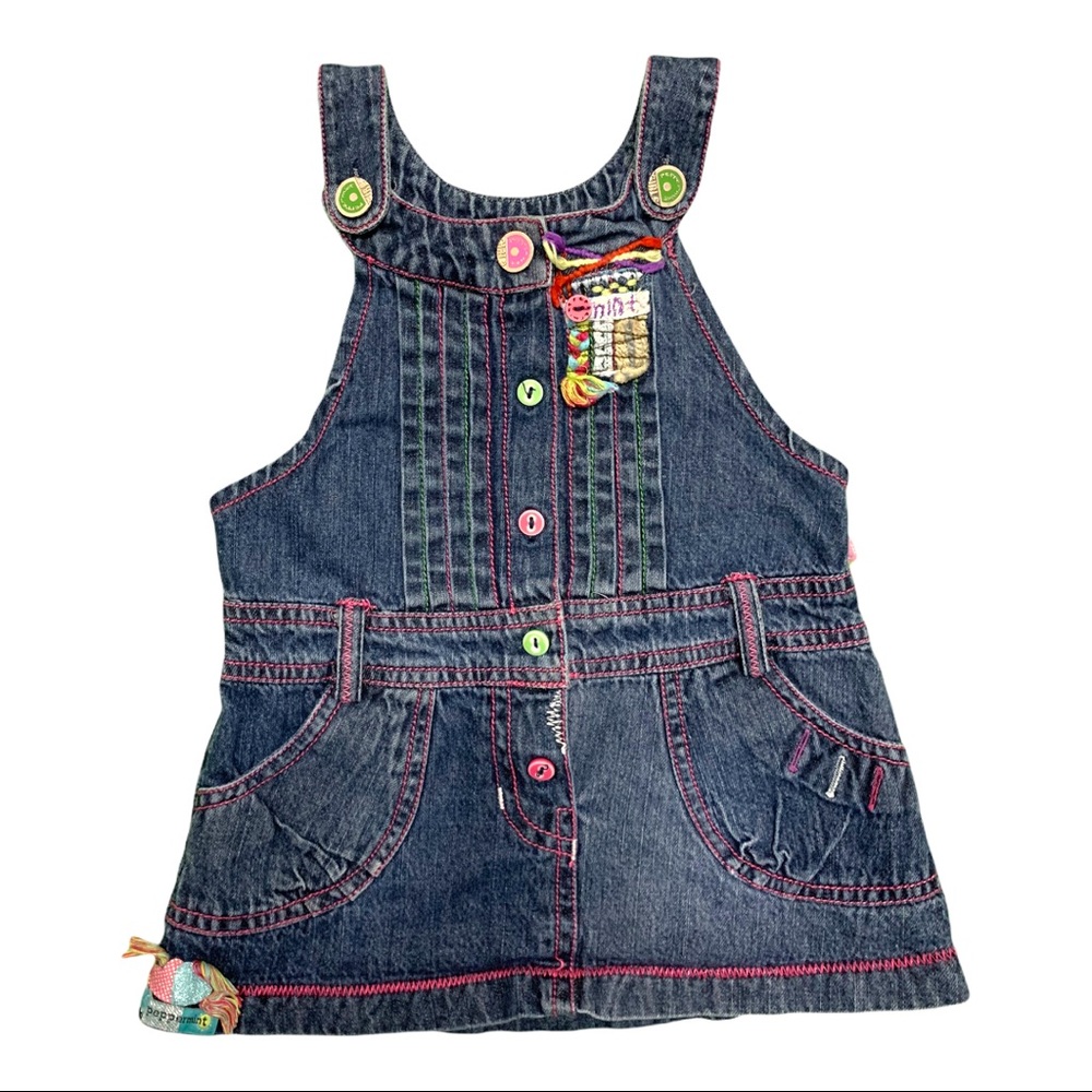 Peppermint Patched Denim Jean Overall Halter A-Line Dress Pocketed Belt
